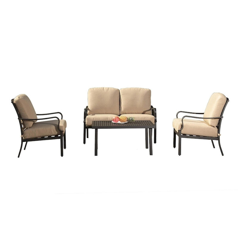 Outdoor Dining Set: 4-Piece Patio Conversation Set with Vintage Design and Removable Cushions
