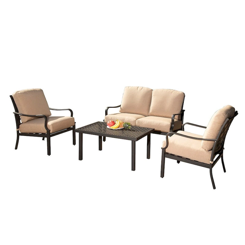 Ensemble de salle à manger d'extérieur : Salon de jardin 4 pièces avec design vintage et coussins amovibles