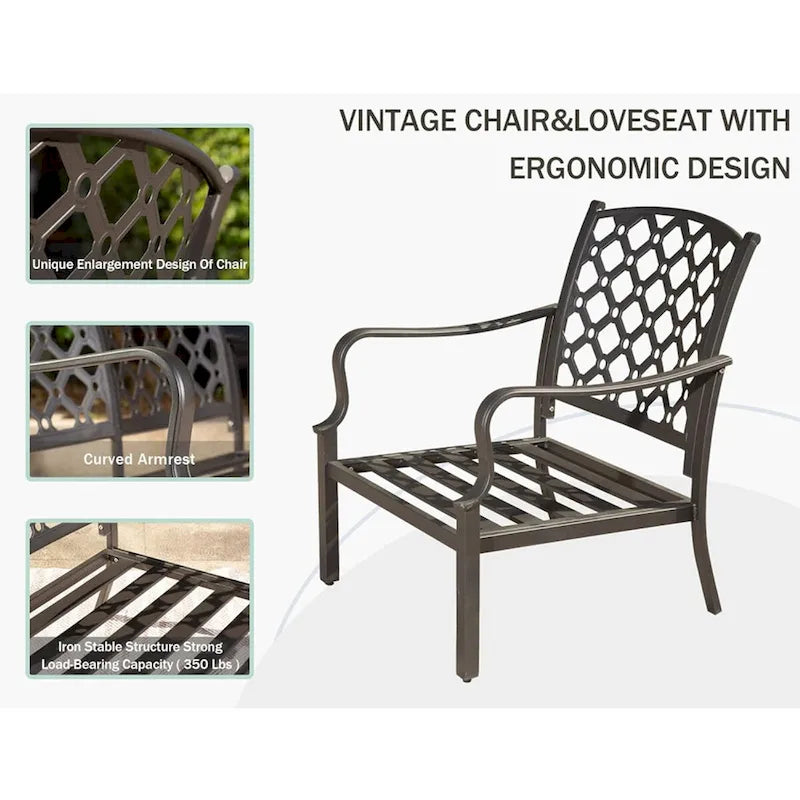 Ensemble de salle à manger d'extérieur : Salon de jardin 4 pièces avec design vintage et coussins amovibles