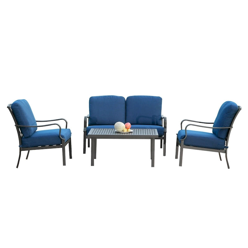 Ensemble de salle à manger d'extérieur : Salon de jardin 4 pièces avec design vintage et coussins amovibles