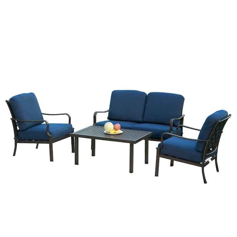 Ensemble de salle à manger d'extérieur : Salon de jardin 4 pièces avec design vintage et coussins amovibles