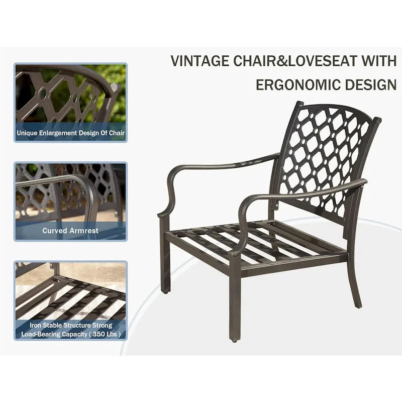 Ensemble de salle à manger d'extérieur : Salon de jardin 4 pièces avec design vintage et coussins amovibles