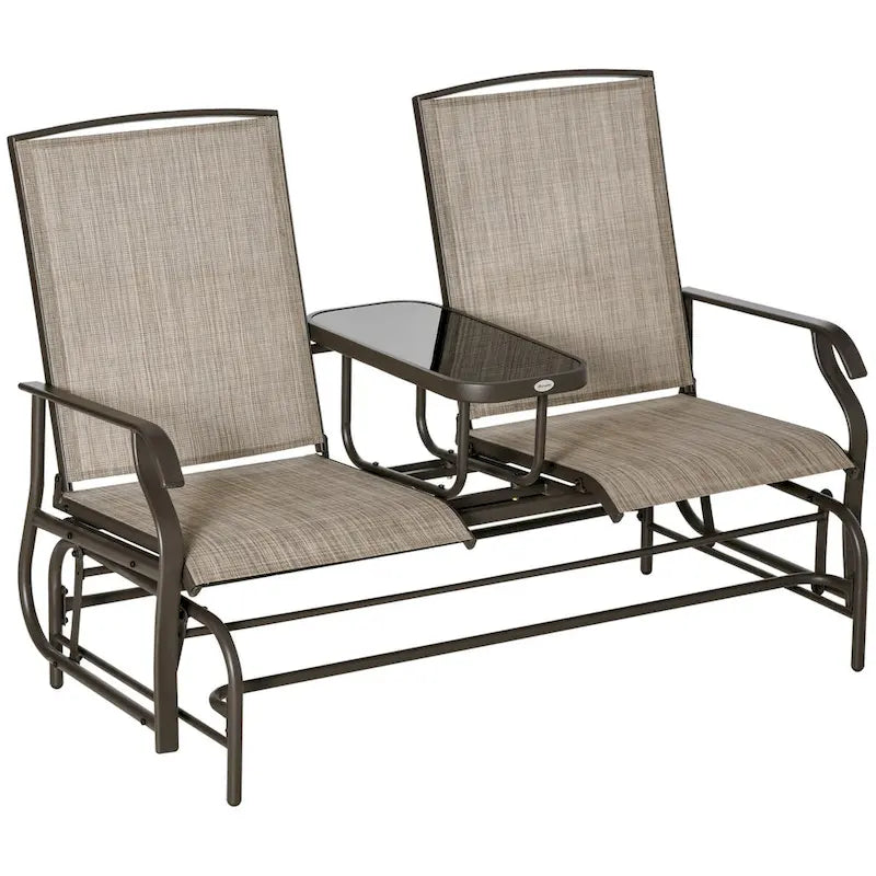 Banc planeur d'extérieur avec table centrale, tissu maillé respirant