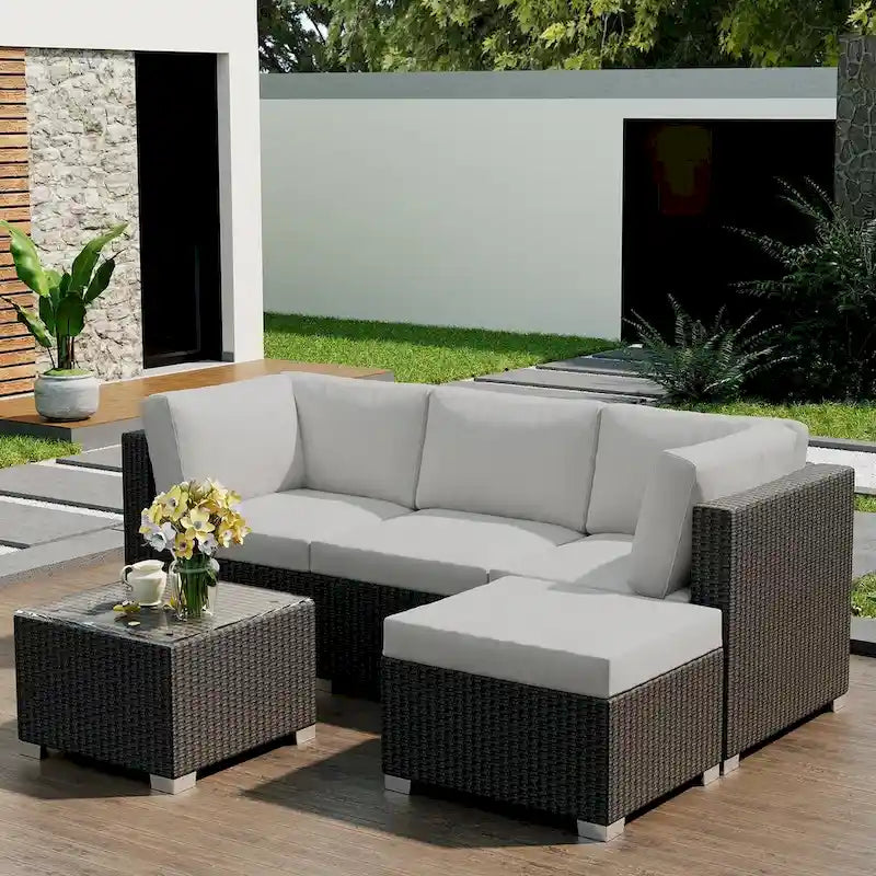 Patio Furniture Set, 5pcs Outdoor Rattan Wicker Furniture