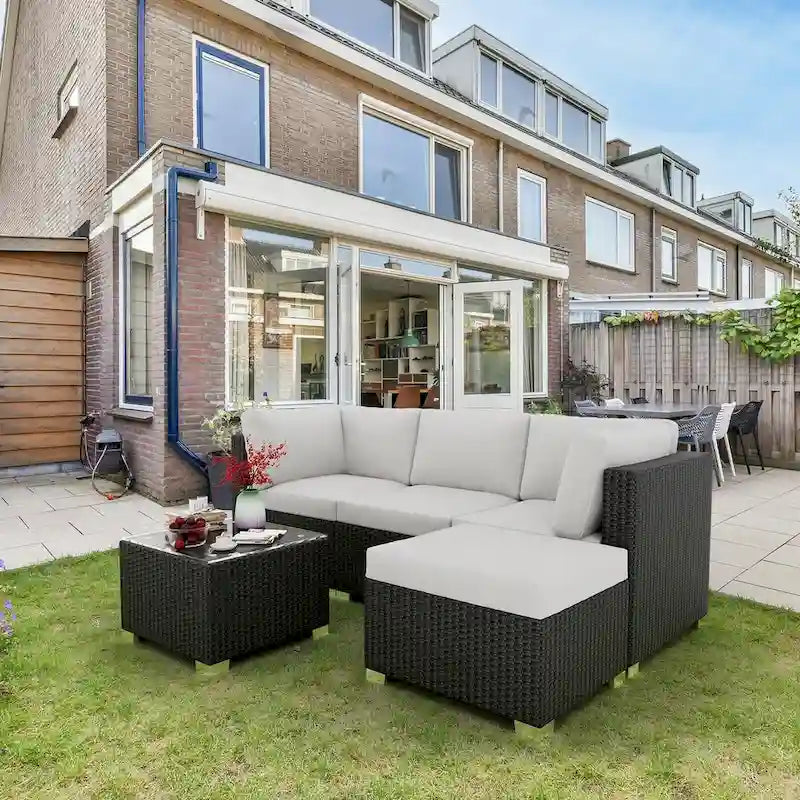 Ensemble de meubles de patio, 5 pièces, en rotin tressé pour l'extérieur