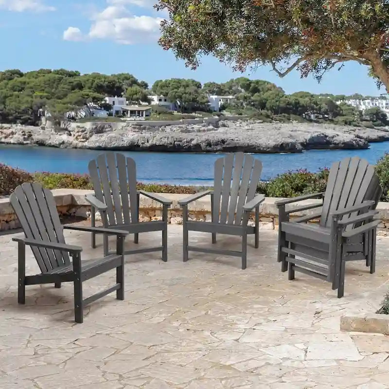 Chaise Adirondack empilable Vrakae de 6 pièces en PEHD résistant aux intempéries pour patio