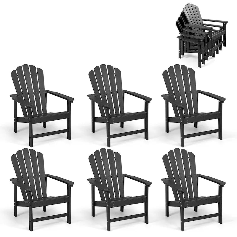 Chaise Adirondack empilable Vrakae de 6 pièces en PEHD résistant aux intempéries pour patio