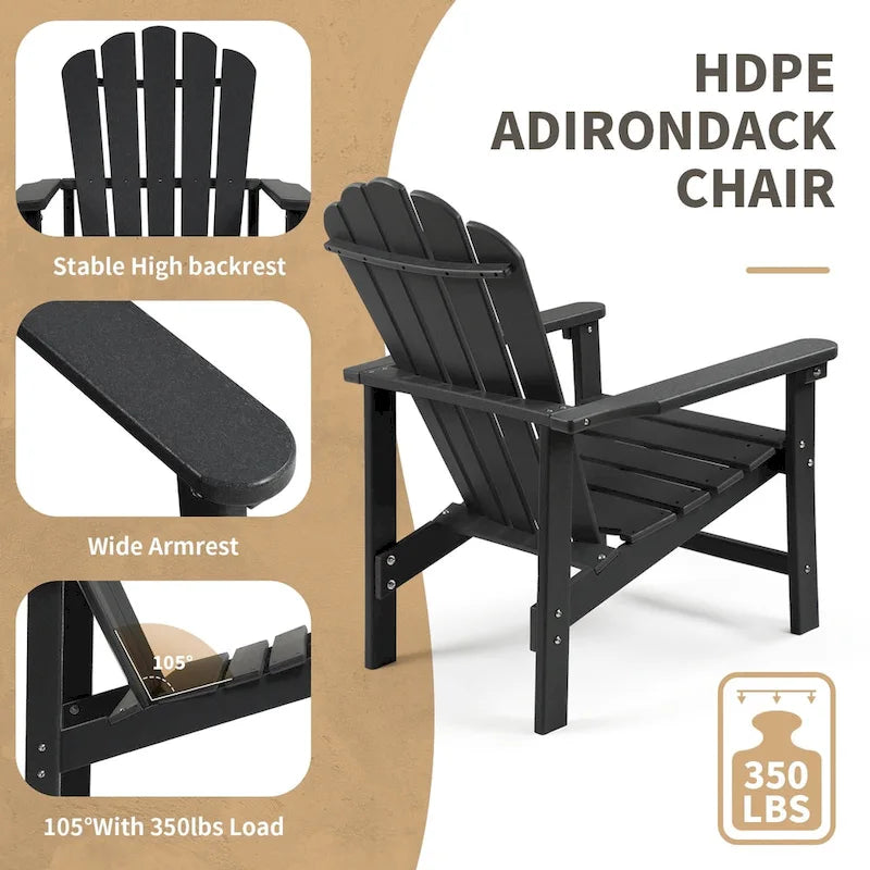 Chaise Adirondack empilable Vrakae de 6 pièces en PEHD résistant aux intempéries pour patio