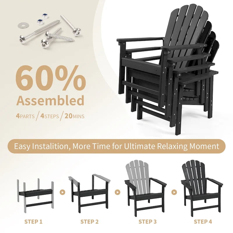 Chaise Adirondack empilable Vrakae de 6 pièces en PEHD résistant aux intempéries pour patio