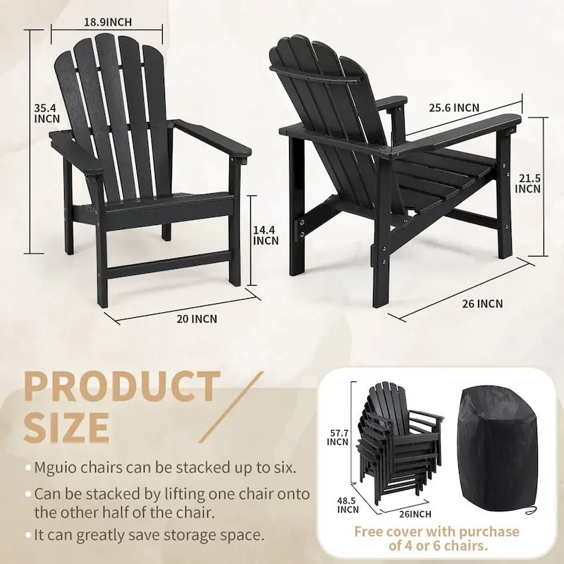Chaise Adirondack empilable Vrakae de 6 pièces en PEHD résistant aux intempéries pour patio