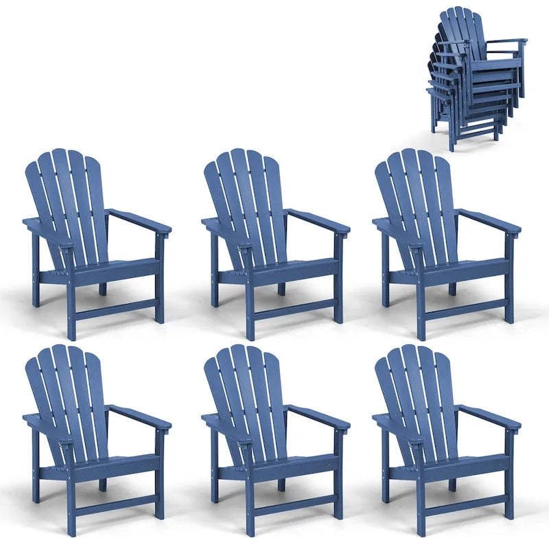 Chaise Adirondack empilable Vrakae de 6 pièces en PEHD résistant aux intempéries pour patio