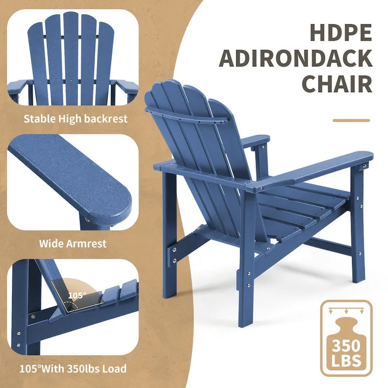 Chaise Adirondack empilable Vrakae de 6 pièces en PEHD résistant aux intempéries pour patio