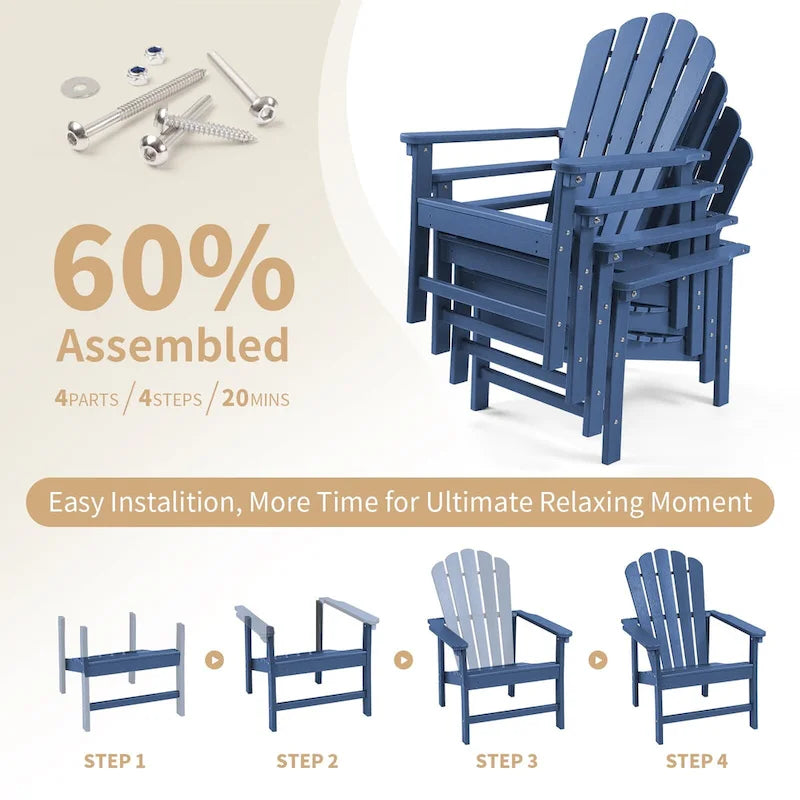 Chaise Adirondack empilable Vrakae de 6 pièces en PEHD résistant aux intempéries pour patio