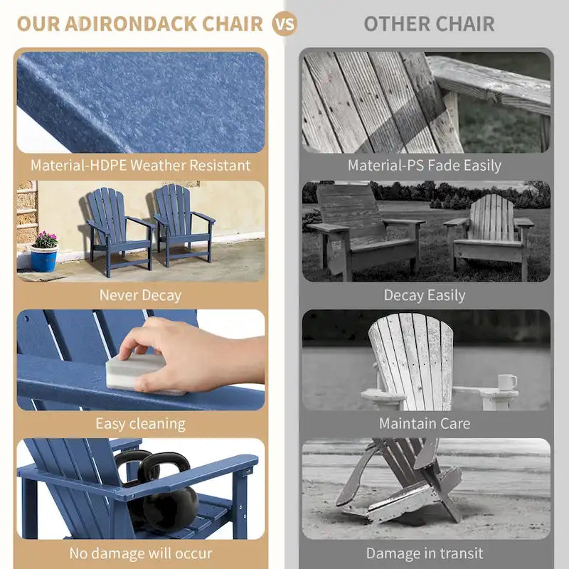 Chaise Adirondack empilable Vrakae de 6 pièces en PEHD résistant aux intempéries pour patio