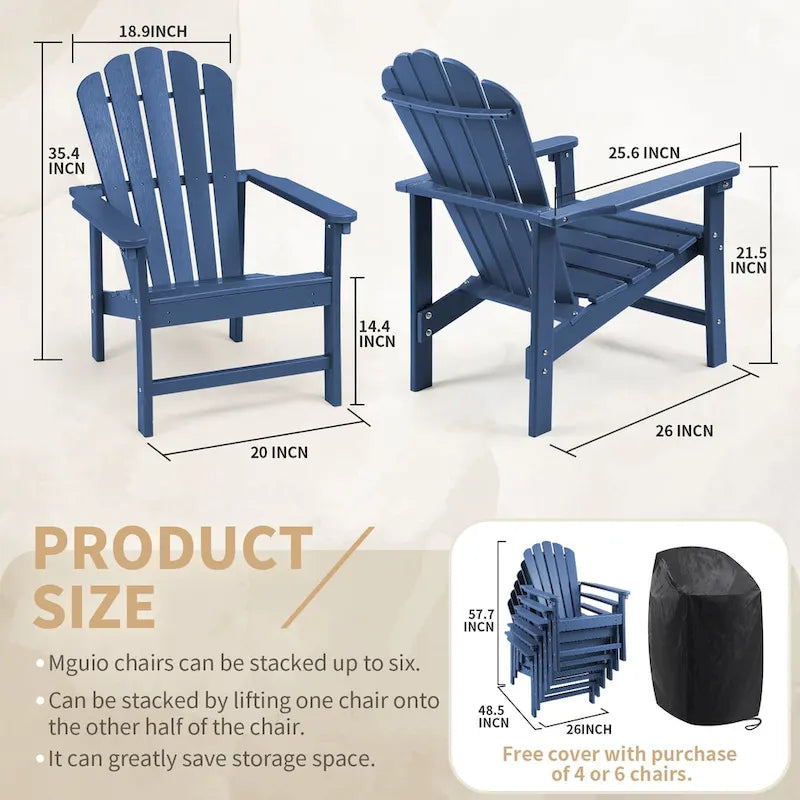 Chaise Adirondack empilable Vrakae de 6 pièces en PEHD résistant aux intempéries pour patio