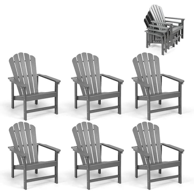 Chaise Adirondack empilable Vrakae de 6 pièces en PEHD résistant aux intempéries pour patio