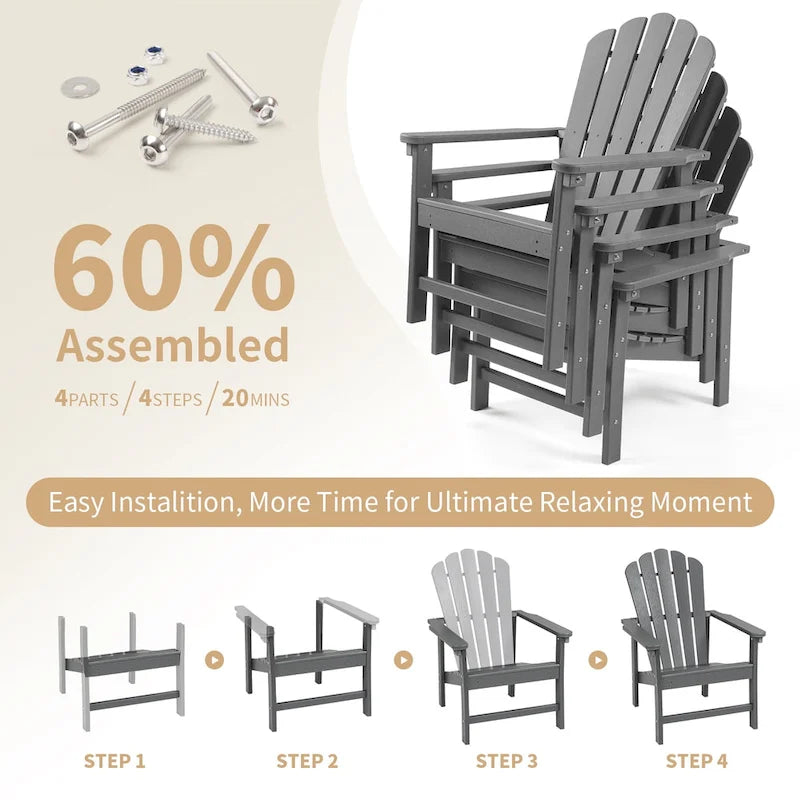 Chaise Adirondack empilable Vrakae de 6 pièces en PEHD résistant aux intempéries pour patio