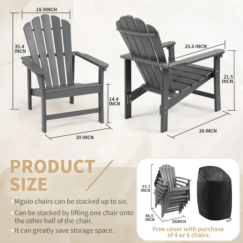 Chaise Adirondack empilable Vrakae de 6 pièces en PEHD résistant aux intempéries pour patio