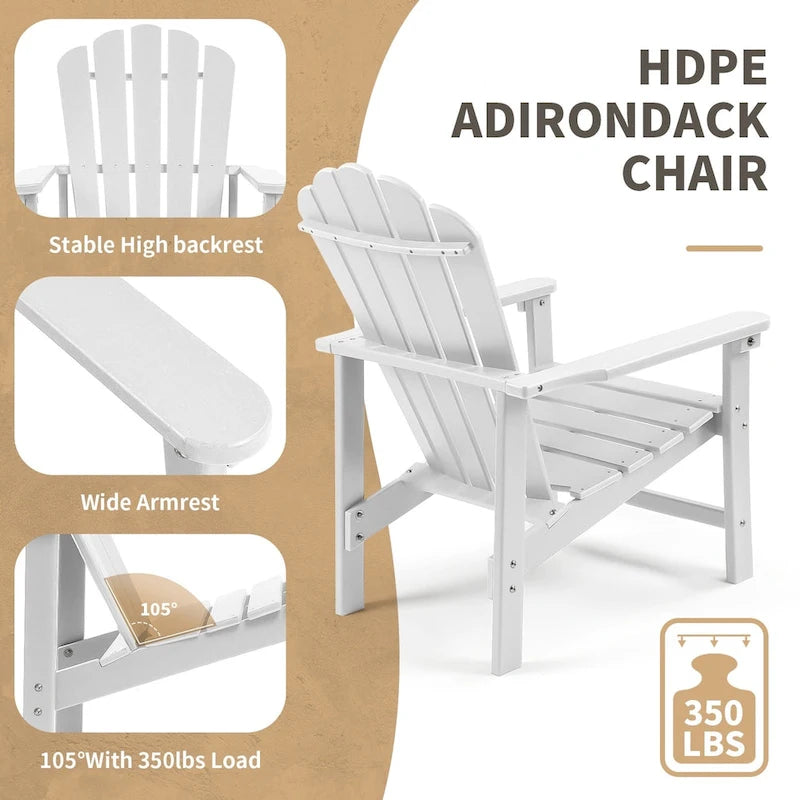 Chaise Adirondack empilable Vrakae de 6 pièces en PEHD résistant aux intempéries pour patio