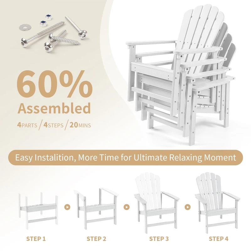 Chaise Adirondack empilable Vrakae de 6 pièces en PEHD résistant aux intempéries pour patio