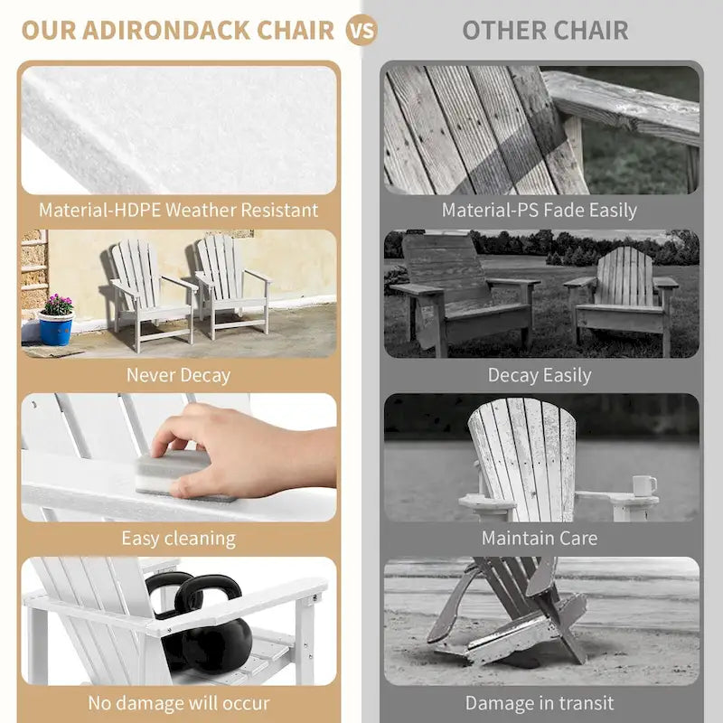 Chaise Adirondack empilable Vrakae de 6 pièces en PEHD résistant aux intempéries pour patio