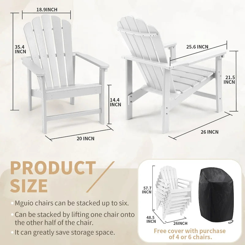Chaise Adirondack empilable Vrakae de 6 pièces en PEHD résistant aux intempéries pour patio