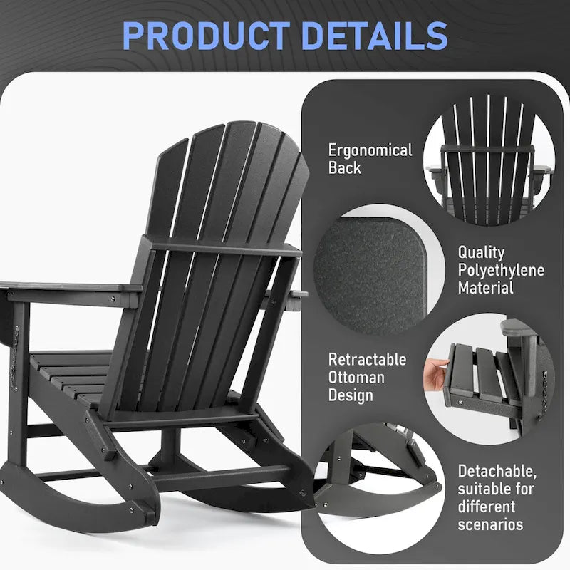Chaise Adirondack pliante et à bascule Vrakae avec repose-pieds