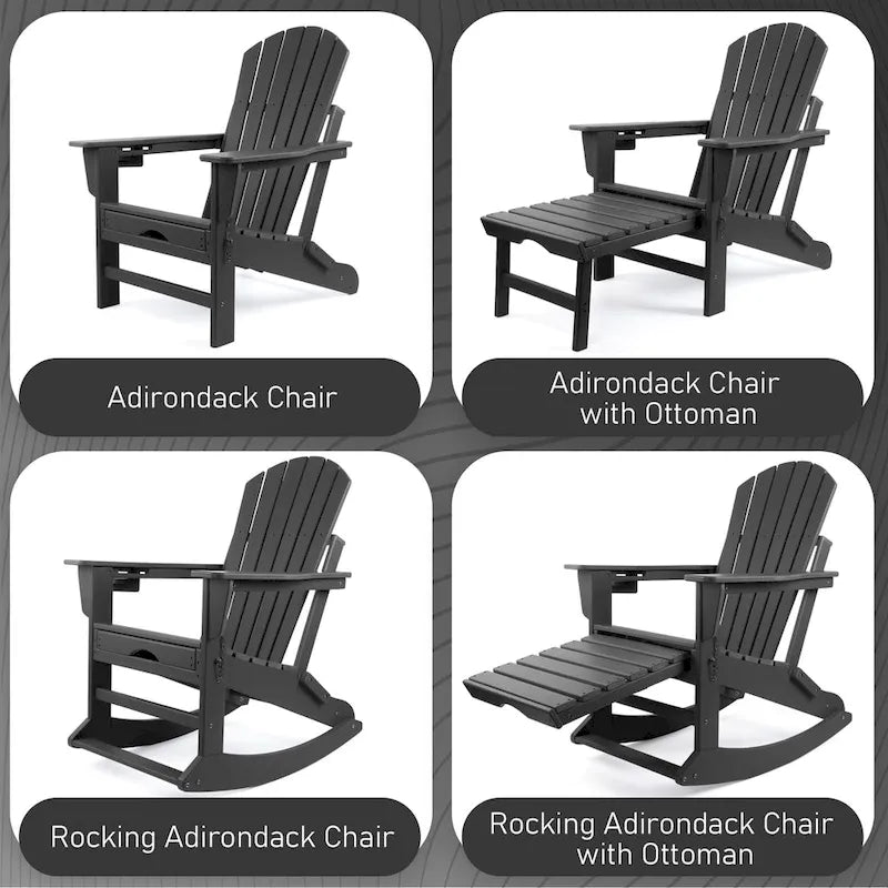 Chaise Adirondack pliante et à bascule Vrakae avec repose-pieds