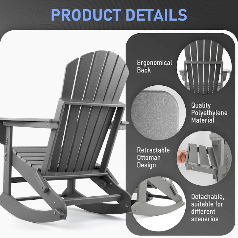 Chaise Adirondack pliante et à bascule Vrakae avec repose-pieds