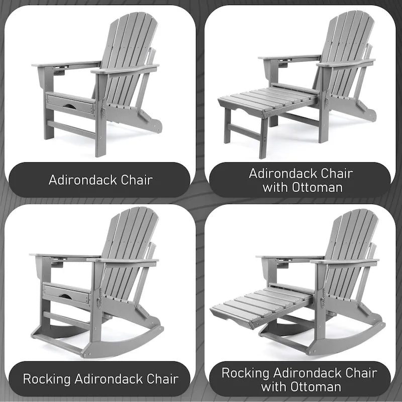Chaise Adirondack pliante et à bascule Vrakae avec repose-pieds