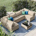 Canapé d'angle de terrasse 7 pièces avec coussins épais résistants à l'eau