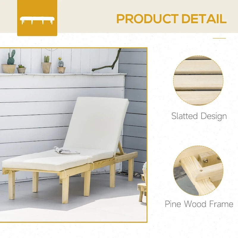 Chaise longue d'extérieur, chaise inclinable de patio avec dossier réglable à 4 positions et coussin
