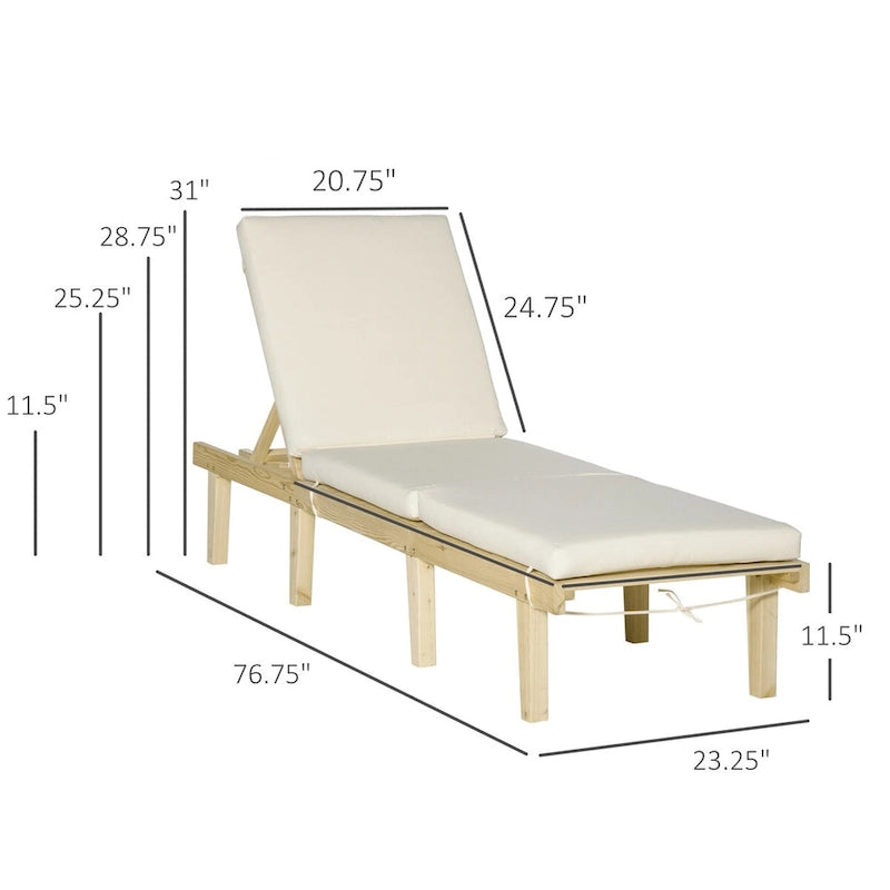 Chaise longue d'extérieur, chaise inclinable de patio avec dossier réglable à 4 positions et coussin