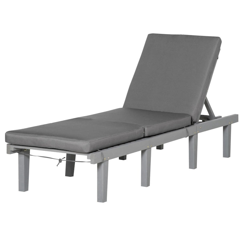 Chaise longue d'extérieur, chaise inclinable de patio avec dossier réglable à 4 positions et coussin