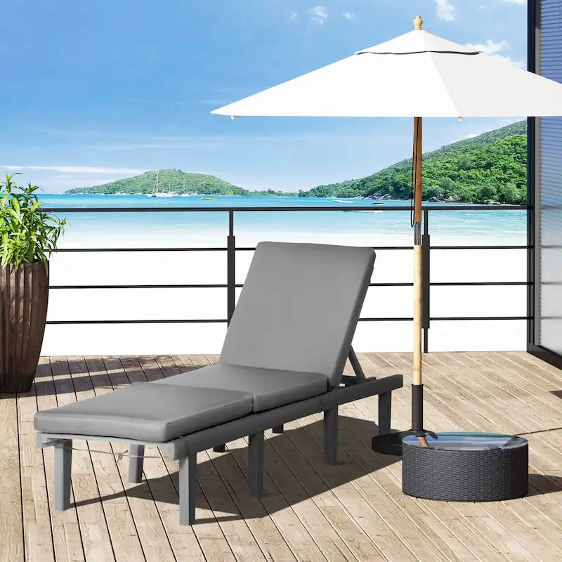 Chaise longue d'extérieur, chaise inclinable de patio avec dossier réglable à 4 positions et coussin