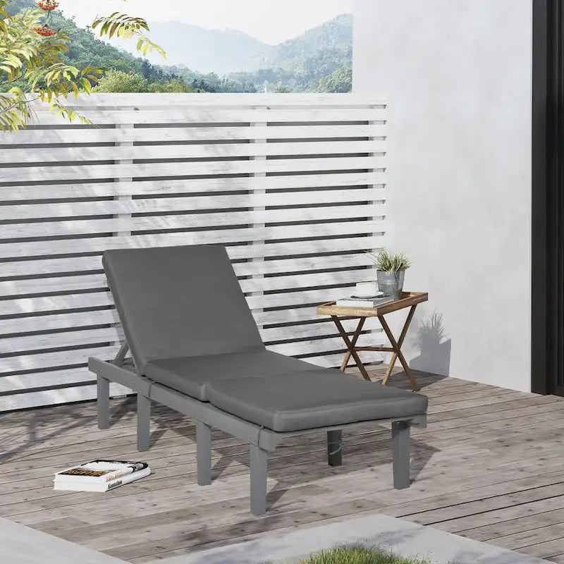 Chaise longue d'extérieur, chaise inclinable de patio avec dossier réglable à 4 positions et coussin