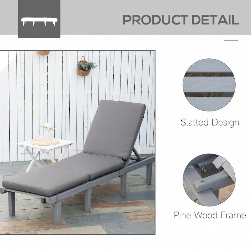 Chaise longue d'extérieur, chaise inclinable de patio avec dossier réglable à 4 positions et coussin