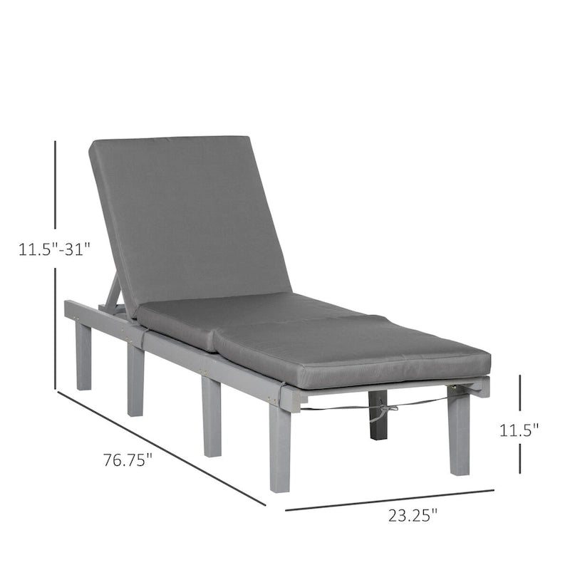 Chaise longue d'extérieur, chaise inclinable de patio avec dossier réglable à 4 positions et coussin