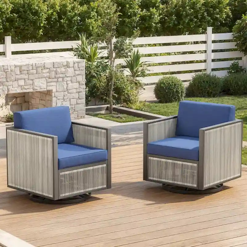 Fauteuils berçants pivotants de patio pour l'extérieur - Bleu