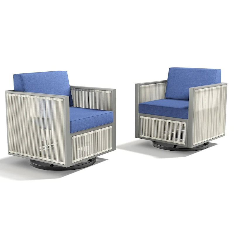 Fauteuils berçants pivotants de patio pour l'extérieur - Bleu