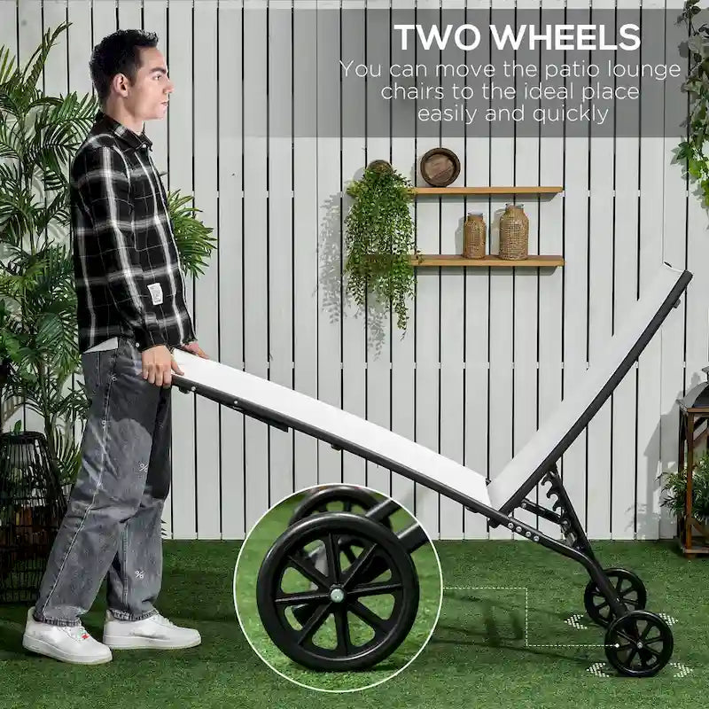 Lot de 2 chaises longues d'extérieur avec roulettes, 5 positions réglables