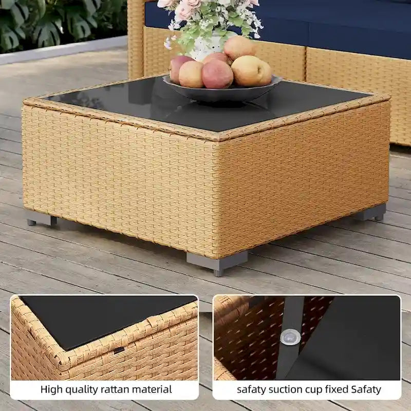 Patio Watcher – Salon de jardin sectionnel 7 pièces en osier jaune avec coussins et table d'appoint