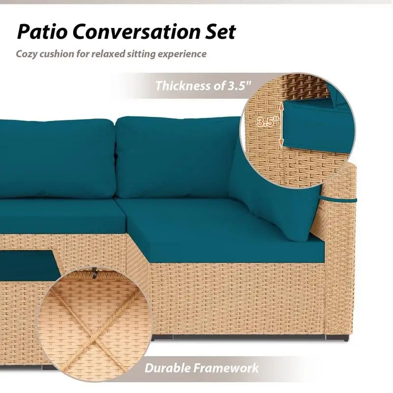 Patio Watcher – Salon de jardin sectionnel 7 pièces en osier jaune avec coussins et table d'appoint