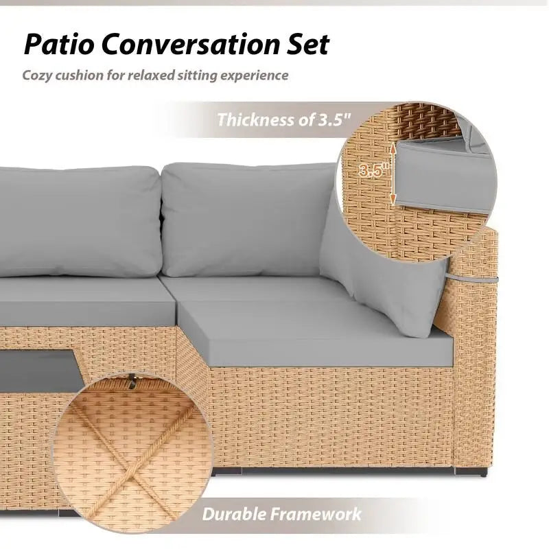 Patio Watcher – Salon de jardin sectionnel 7 pièces en osier jaune avec coussins et table d'appoint