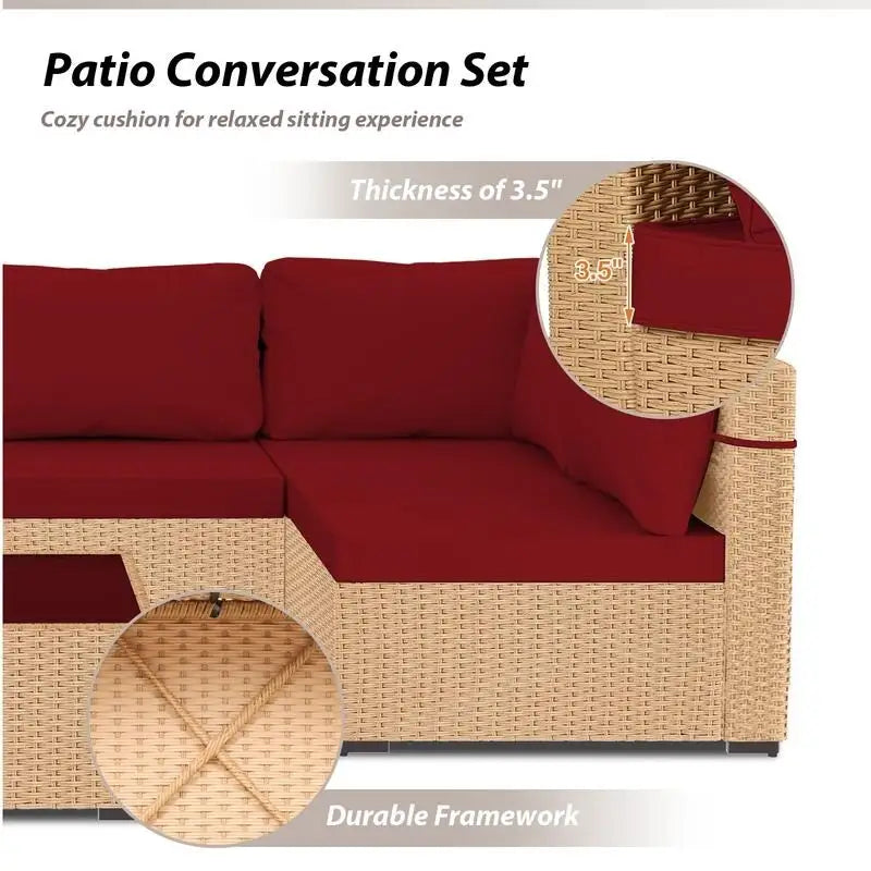 Patio Watcher – Salon de jardin sectionnel 7 pièces en osier jaune avec coussins et table d'appoint