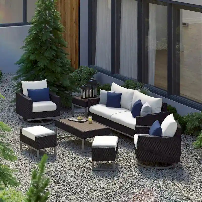 Milo Espresso 7 Piece Sunbrella Outdoor Patio Motion Deep Seating Set