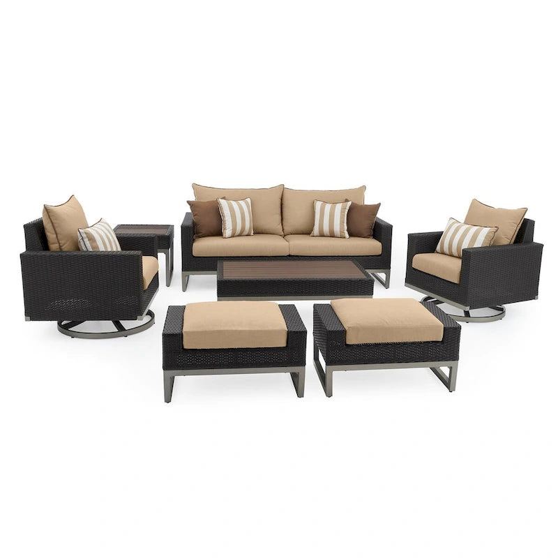 Ensemble de sièges profonds Milo Espresso Sunbrella 7 pièces pour patio extérieur avec mouvement