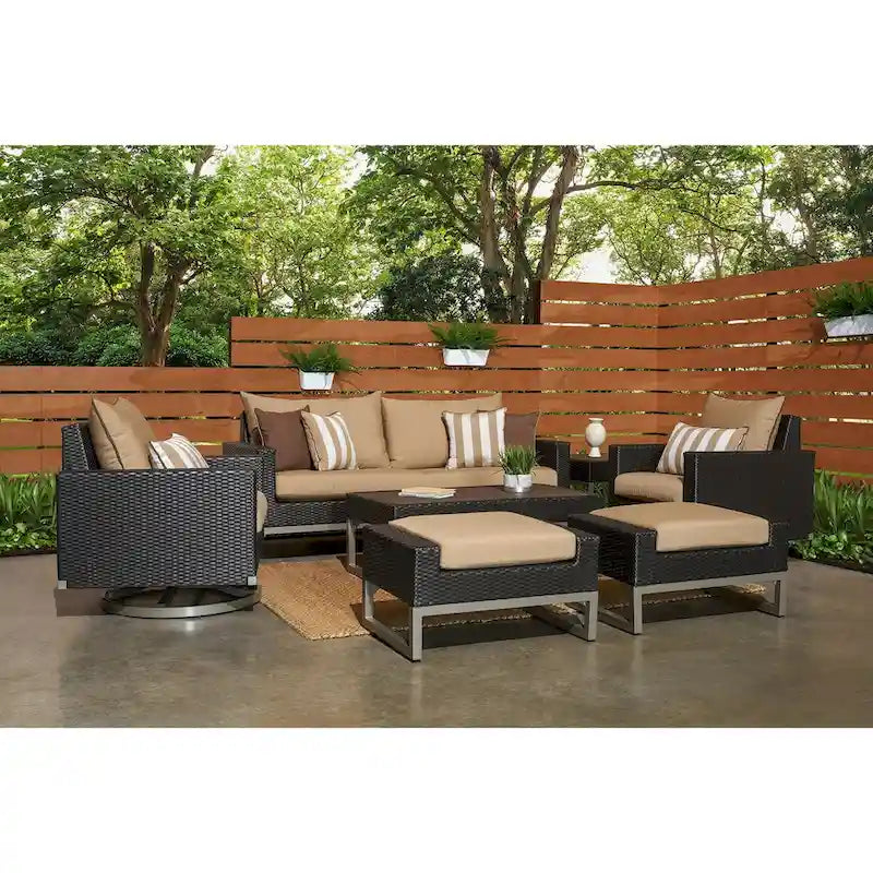Ensemble de sièges profonds Milo Espresso Sunbrella 7 pièces pour patio extérieur avec mouvement