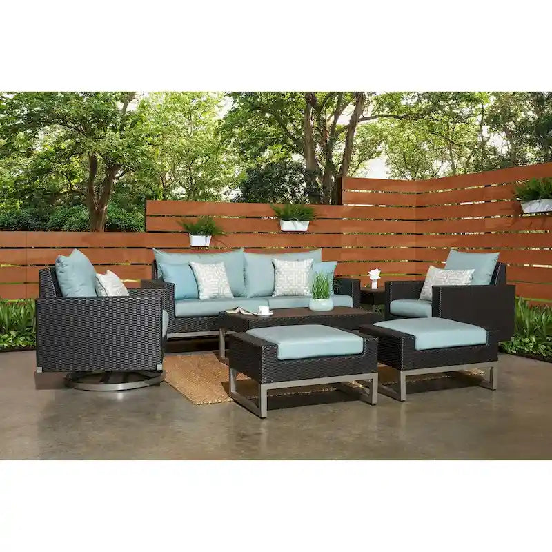 Ensemble de sièges profonds Milo Espresso Sunbrella 7 pièces pour patio extérieur avec mouvement