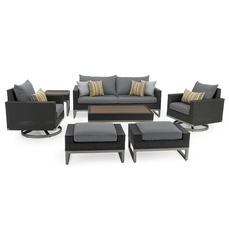 Ensemble de sièges profonds Milo Espresso Sunbrella 7 pièces pour patio extérieur avec mouvement